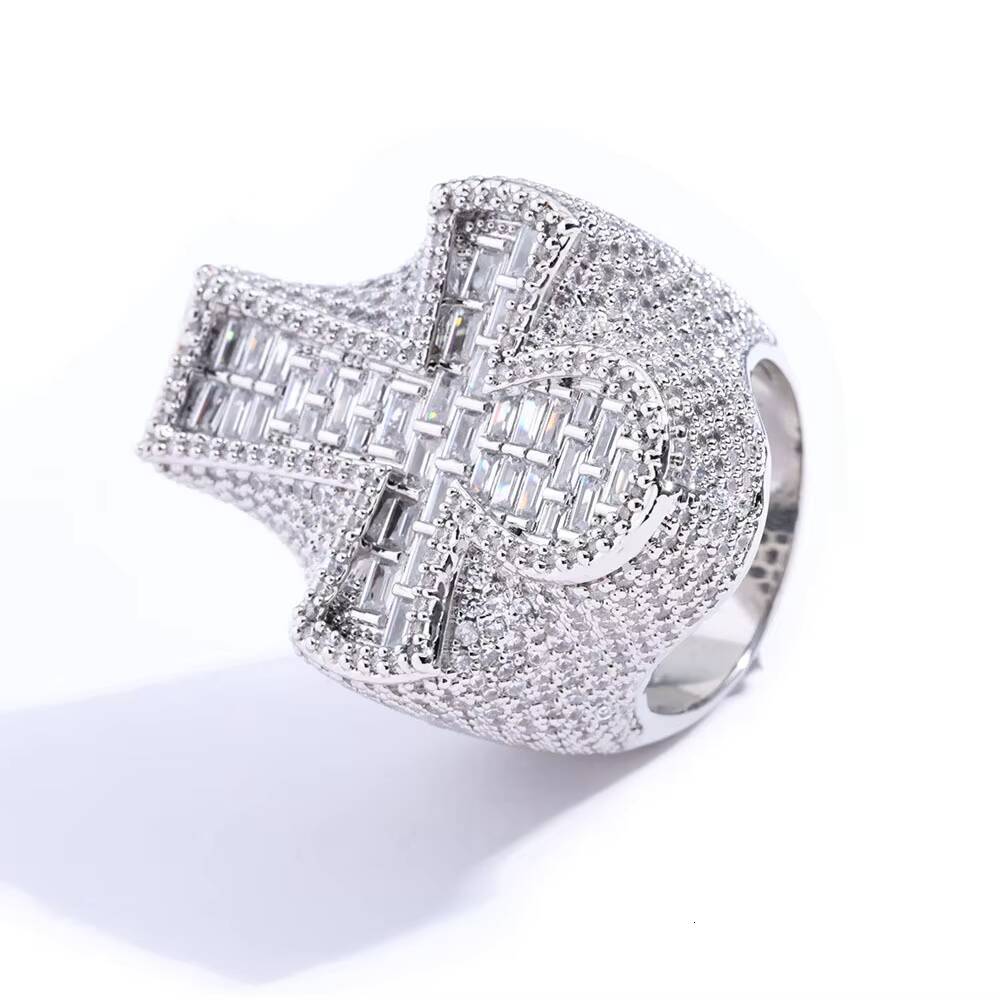 Ready Ship Iced Brilliant Cut Moissanite Diamond Mens Hip Hop Cross Ring 925 Sterling Silver Gold/Platinum Plated GRA Certified