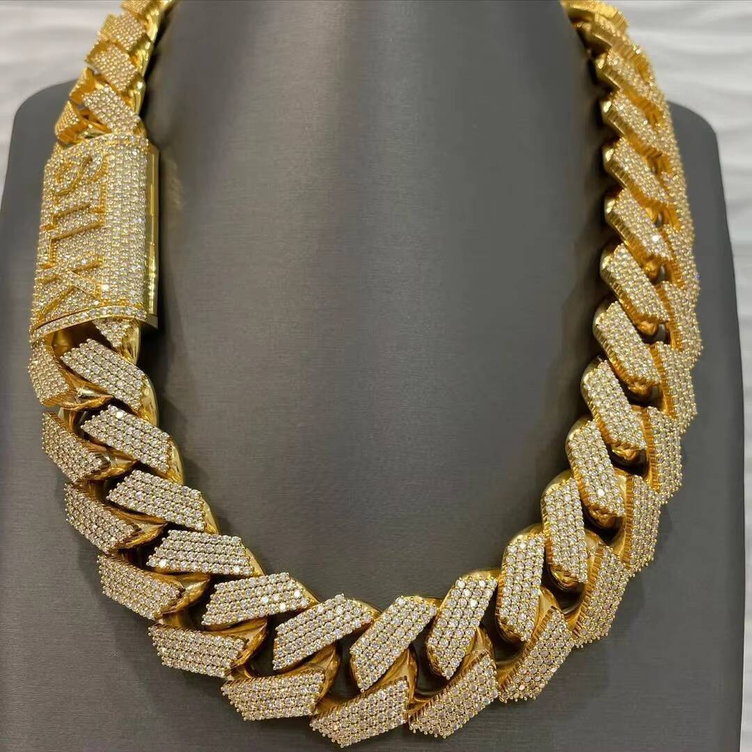 28mm Heavy Iced Out VVS Moissanite Cuban Link Chain 925 Silver Miami Curb Chain Rapper Bust Down Hip Hop Chain for Birthday Gift