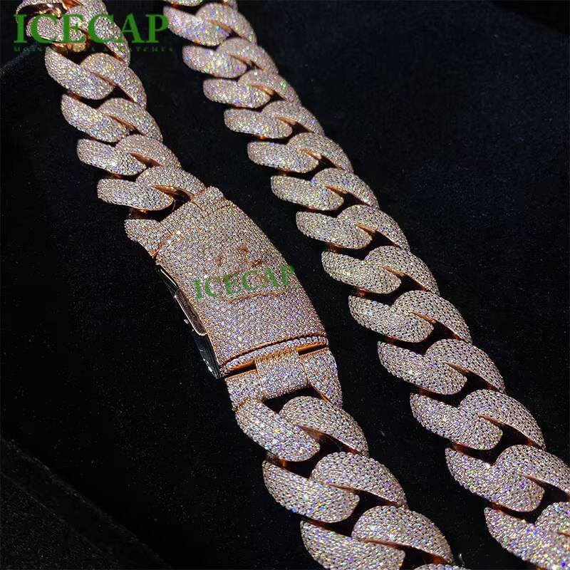 Custom Heavy Chain 23mm Men Full Iced Out Moissanite White Gold Plated 925 Silver Cuban Link Chain Necklace Hip Hop Jewelry