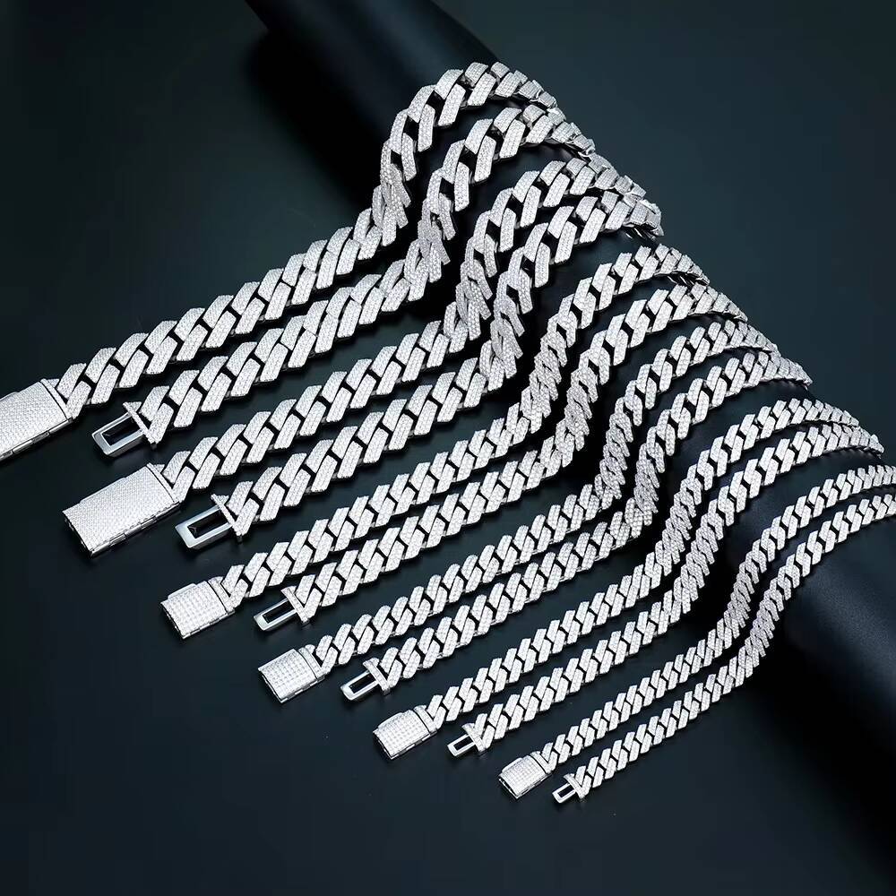 Hot Sale Hip Hop Style Iced Out 20mm Mosaic Set 925 Silver Moissanite Cuban Link Chain Necklace