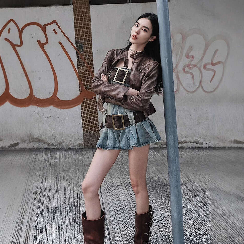 Dress designer dress Jaded London denim dress for women, stylish American retro design with belt, strapless pleated