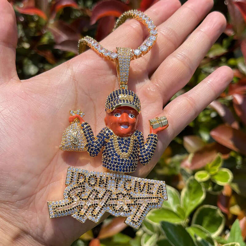 Jewelry Hip Hop Cartoon Character Electroplated Letter Shit Pendant Necklace Men's Silver Inlaid Moissanite Jewelry