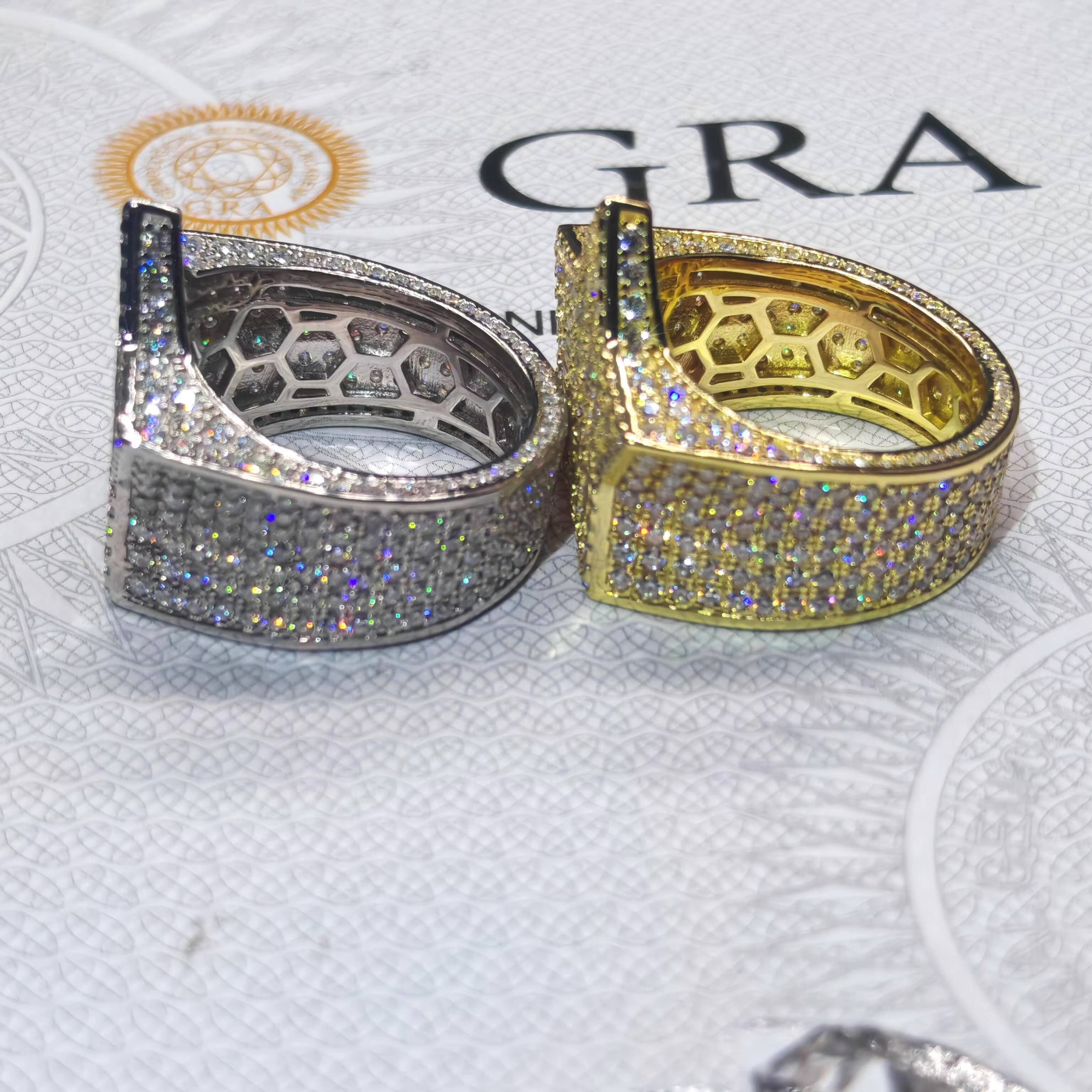 Hip Hop USA Miami Men Sterling Silver Star Moissanite Rings Fine Jewelry Iced Out GRA VVS Moissanite Ring for Wedding