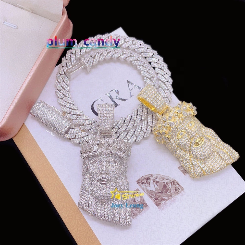 GRA Certificate Baguette Moissanite Jewelry 925 Silver Hip Hop Iced Out Jesus Custom Necklace Pendant