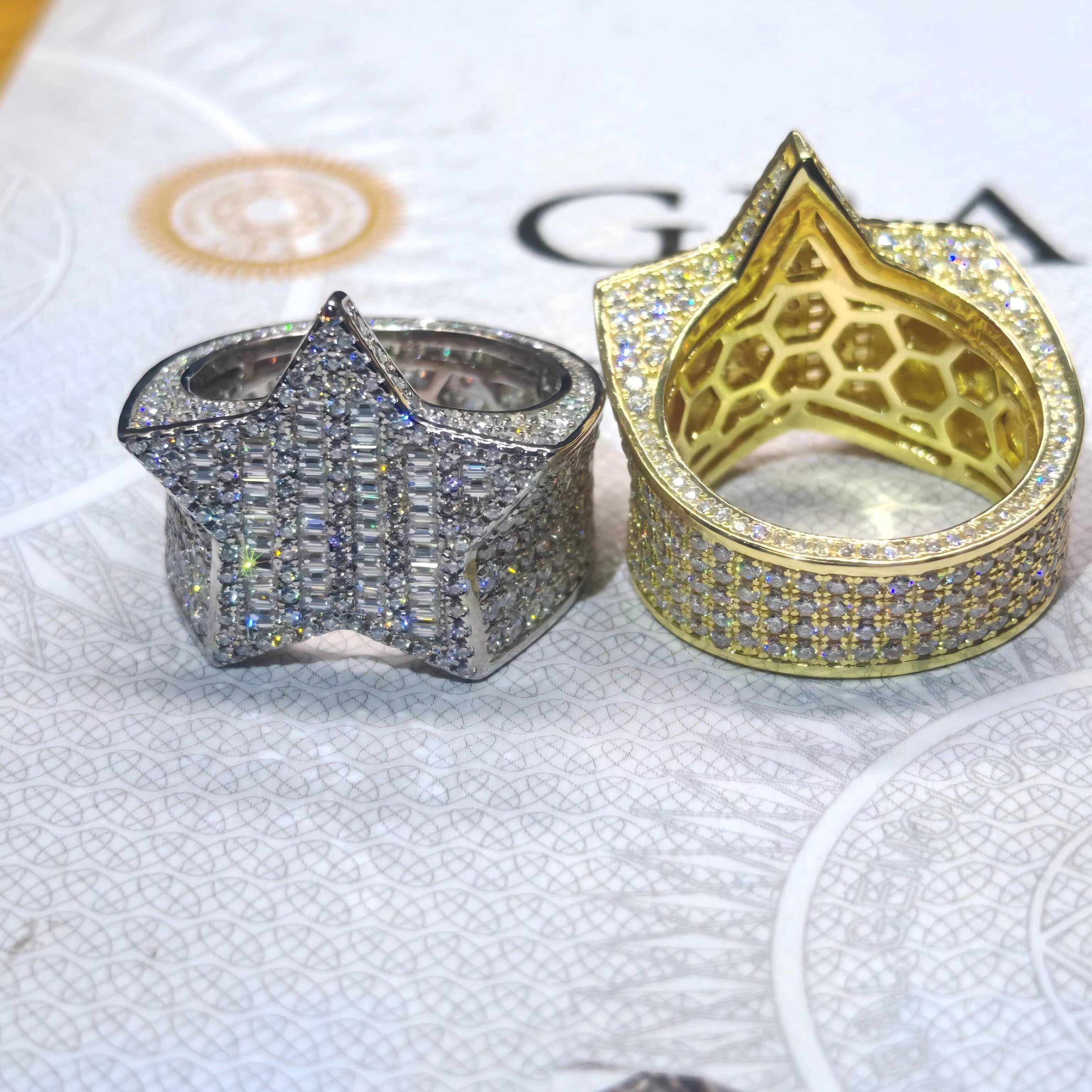 Hip Hop USA Miami Men Sterling Silver Star Moissanite Rings Fine Jewelry Iced Out GRA VVS Moissanite Ring for Wedding