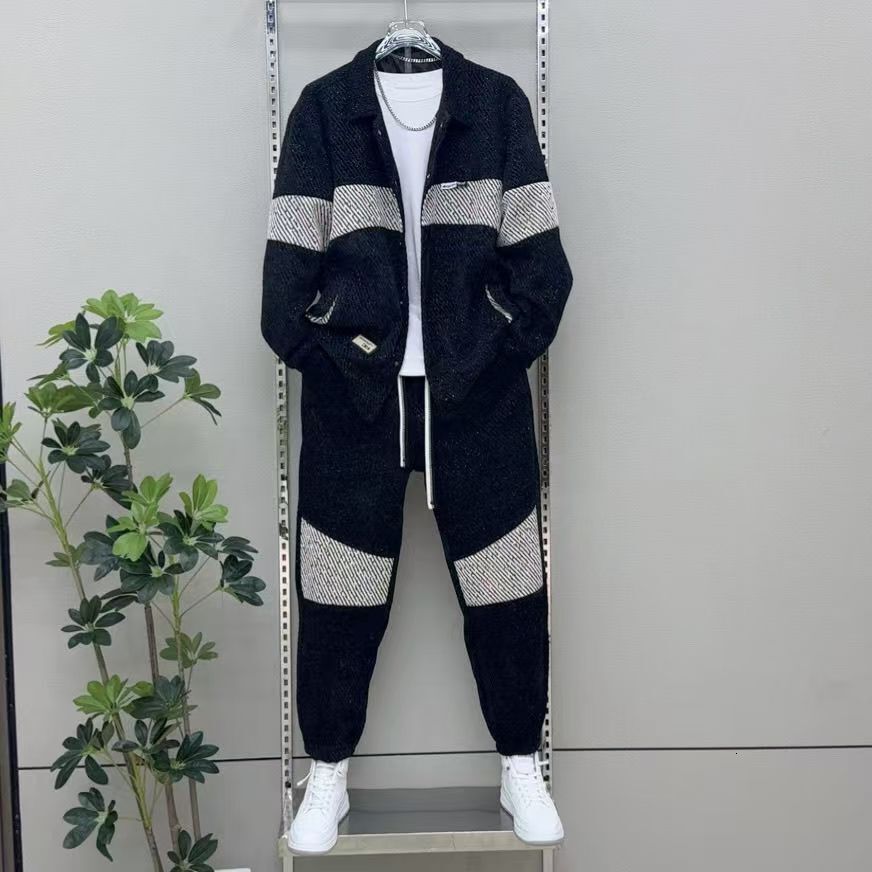 Autumn New Chenille Color Designer Hoodie Polo Block Suit Designer T-shirt Men's Fashion Swallowtail Jacket Trendy Versatile Casual Pants Handsome Two-piece Set