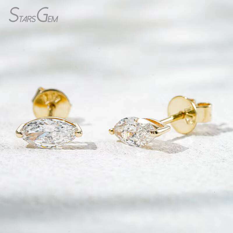 Grown 0.68-0.92Ct Marquise Cut DEF VS Yellow White Studs 10K Gold Lab Diamond Earrings