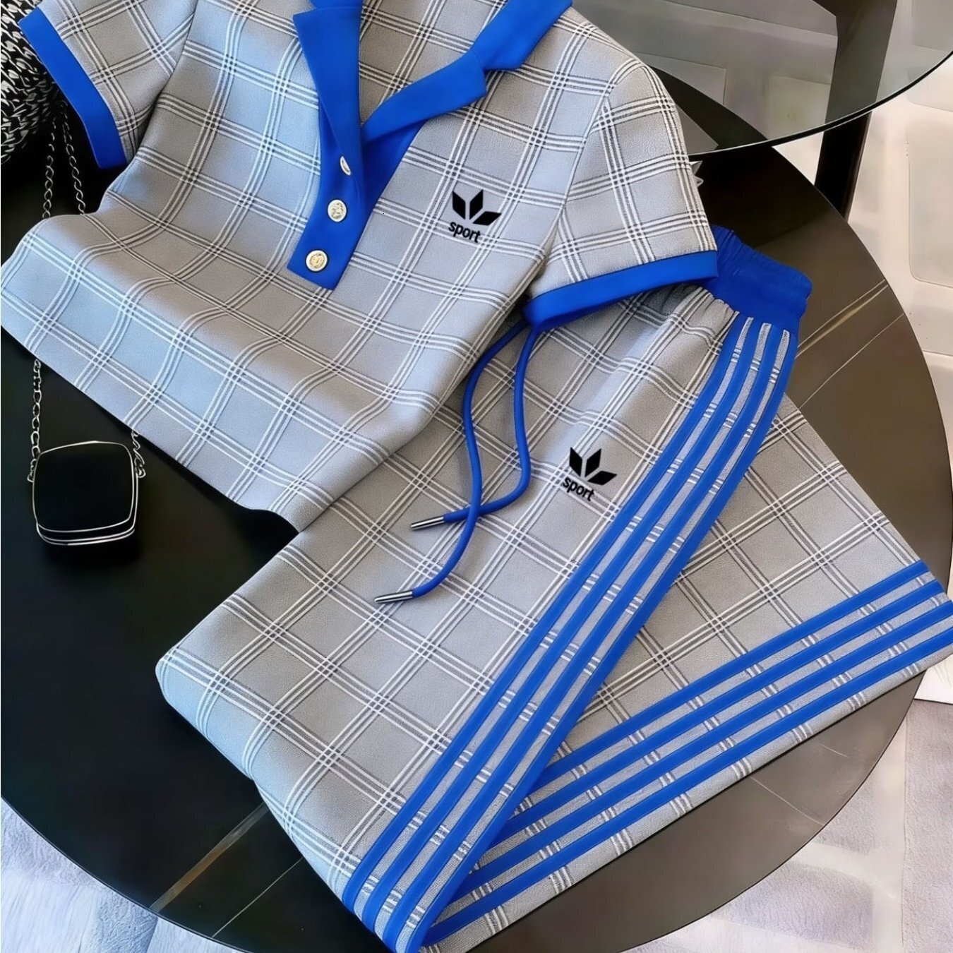 Designer women's sportswear T-shirt and Pants Two-piece set fashion trend casual zip-up POLO shirt short-sleeve long pants set