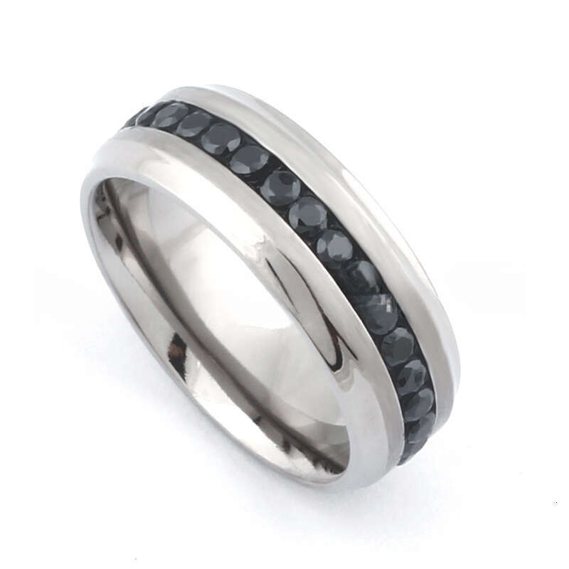 pure titanium ring black Moissanite 7mm wide index finger ring fine band fully encrusted with diamonds niche high-end light luxury
