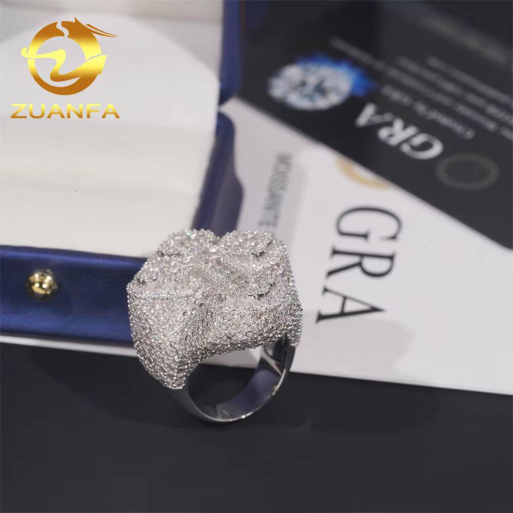 Fashion Men Cuban Ring Iced Out Cross Moissanite Diamond Rings 925 Sterling Silver Hip Hop Ring