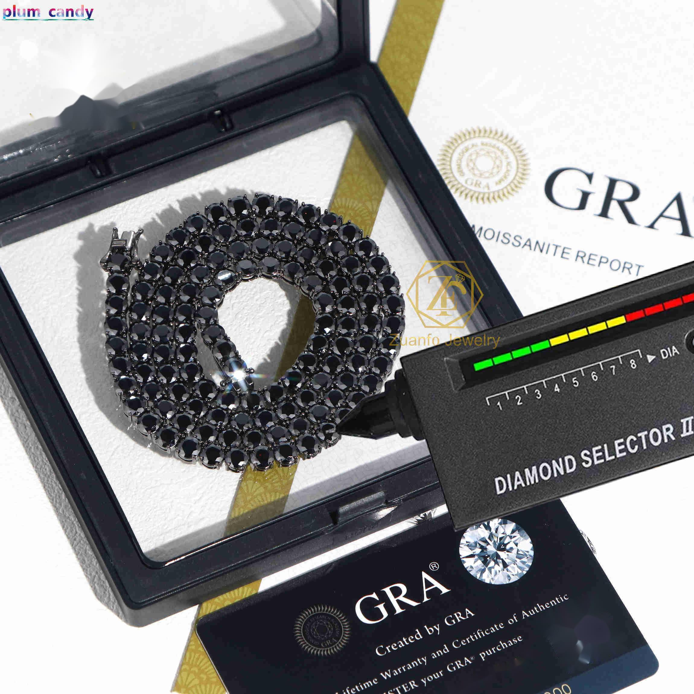 Black Moissnaite Long Tennis Chain 3mm 4mm 5mm 65mm GRA Moissanite Diamond Necklace 925 Black Silver Cuban Link Chain