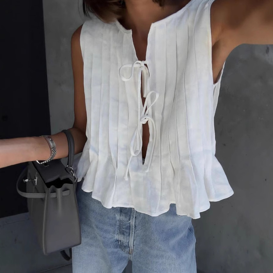 Spring/summer New European And American Style Designer T-shirt Women's Tie-up Cotton-linen Shirt Popular Polo And Designer Hoodie Independent Websites