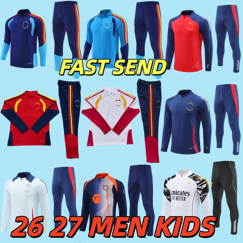 24 25 26 Spain Long Sleeve Half Pull Tracksuit Pedri Ferran Morata A.Iniesta Pedri Espana Shirt 2026 World Training Suit Cup Men Kids Kit