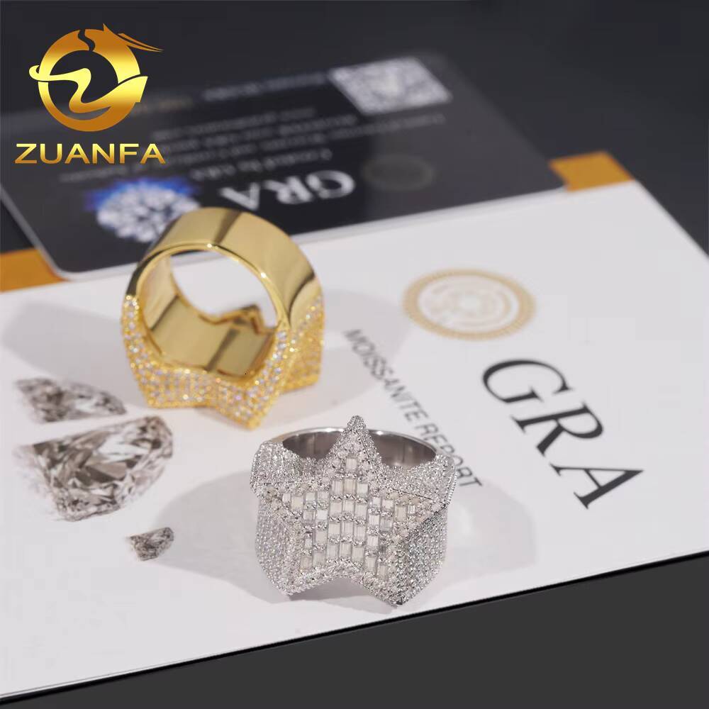 Hot Sale Instock Iced Out Ring Moissanite 925 Sterling Silver Hip Hop Ring Pass Diamond Tester Men Diamond Star Ring