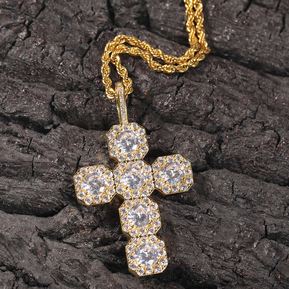 Vintage Hip-Hop Ice with VVS moissanite Cross Pure silver Inlaid Moissanite Unisex Pendant Necklace Trendy Summer Clavicle Chain Wholesale - view 6