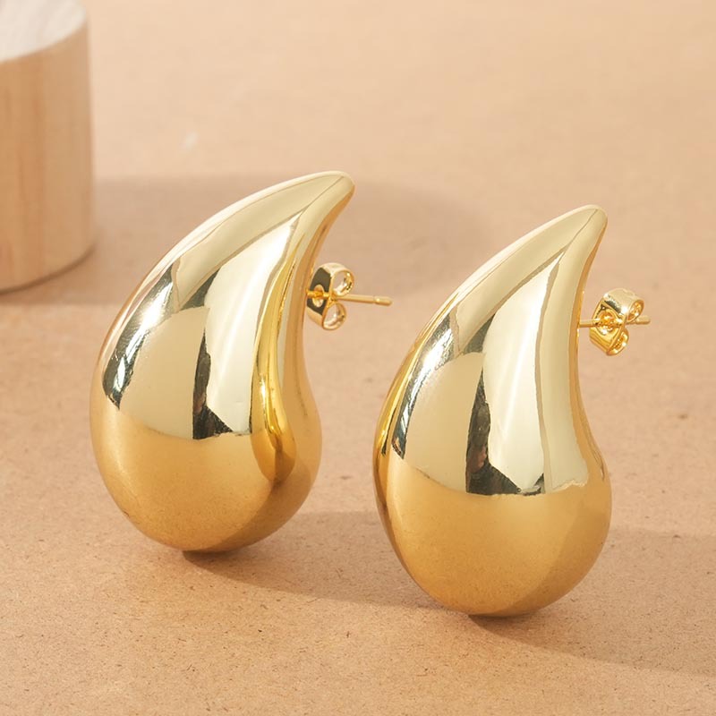 Designer Chunky Teardrop Hoop Earrings 18K Gold/Silver Tone Water Drop Curved Stud Earrings Hypoallergenic Stainless Steel Trendy Statement Earrings f