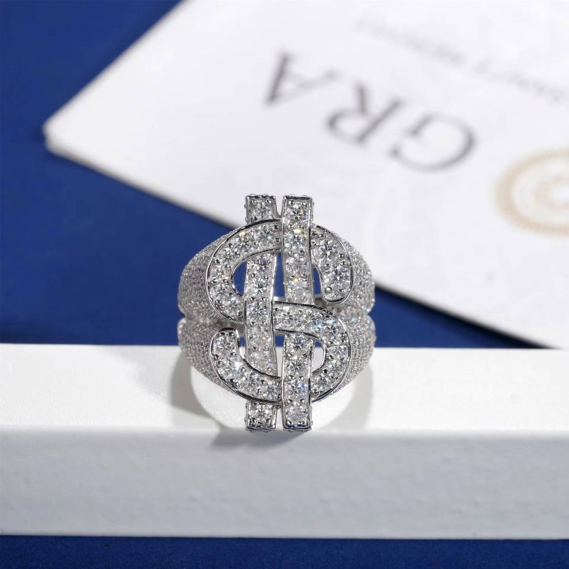 High Quality VVS Moissanite Dollar Sign Hip Hop Ring Champion Ring Iced Out Men Customized Ring Jewelry