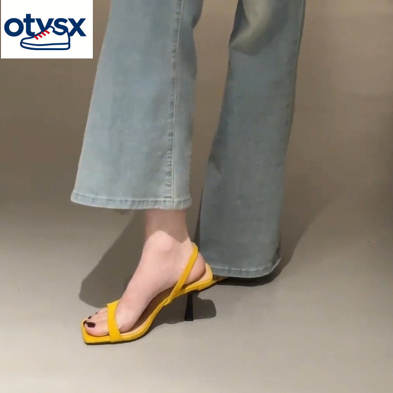 2026 New Women's Square toed Open toed Sandals Summer French Dress Thin Heel Bareback Black High Heels Casual Shoes