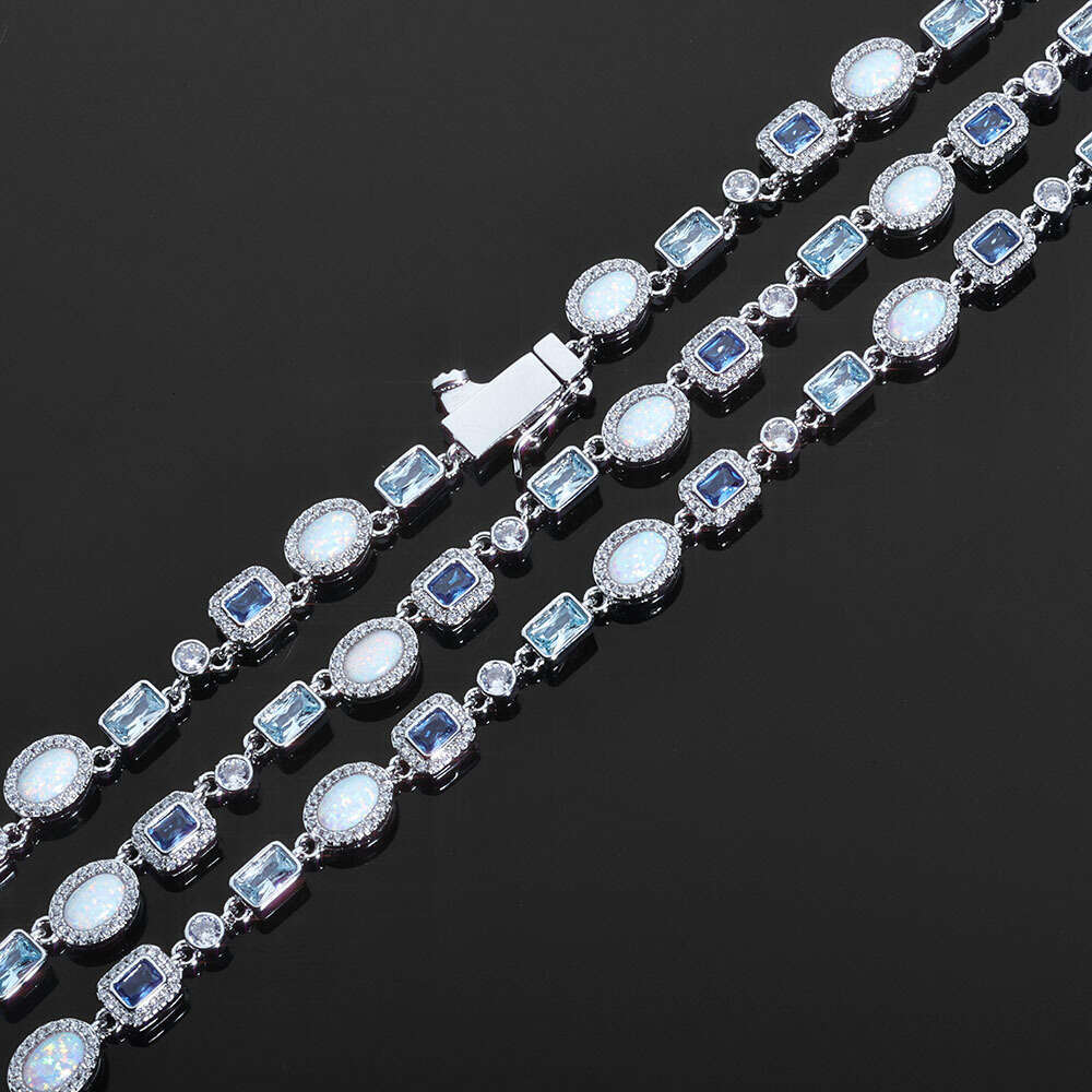 Jewelry Hip Hop 6mm Colorful Gemstone Jewelry Chain Opal Necklace Personality Trendy Men's Bracelet Customization