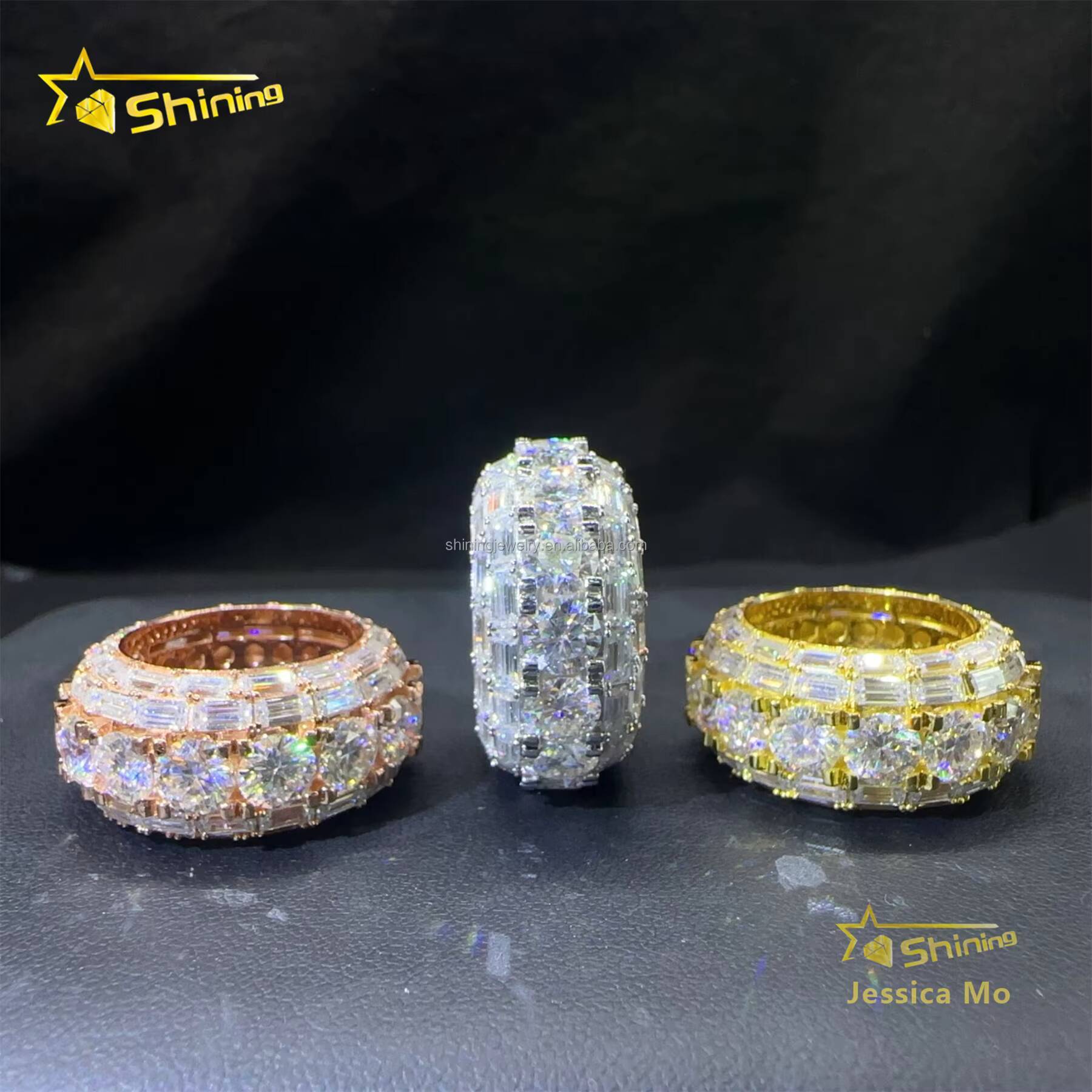 New Arrivals High Quality Hip Hop Fire Jewelry Man S925 Silver Iced Out RoundBaguette Moissanite Diamond Man Etenity Band Ring