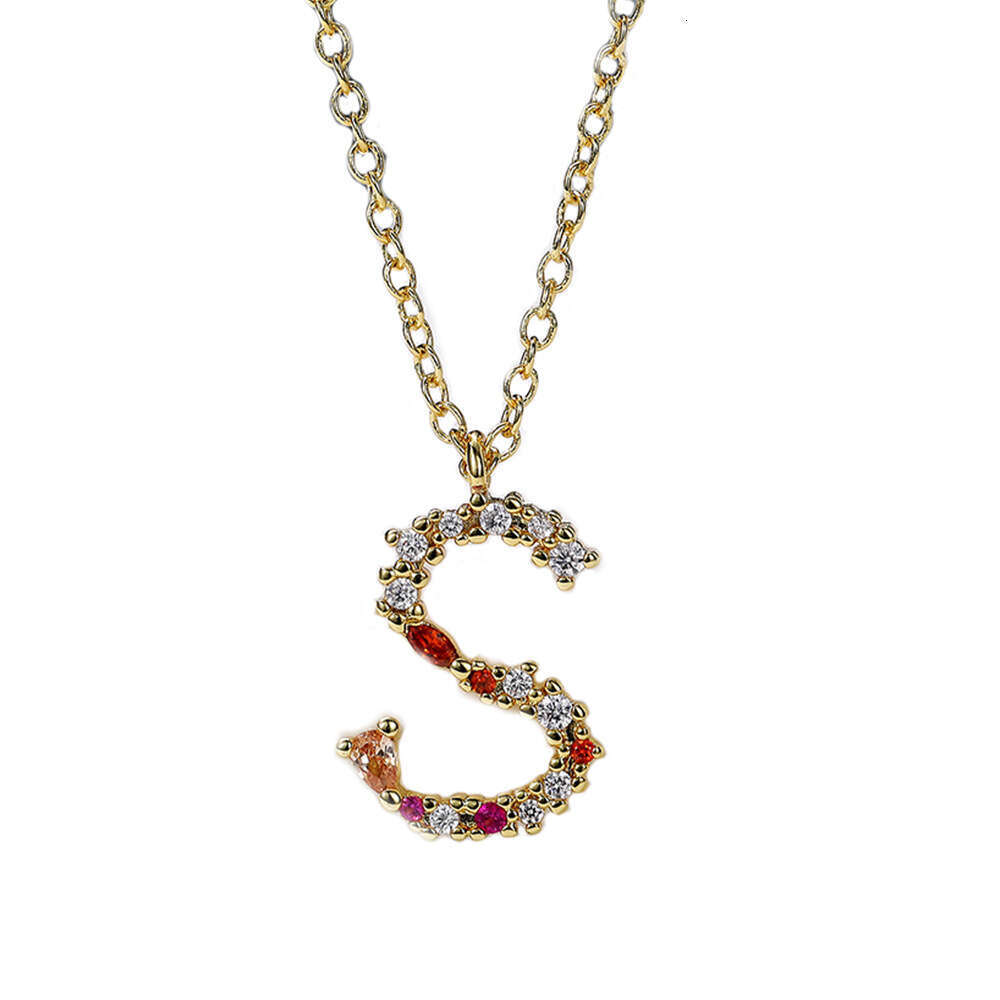 Full-Diamond Letter S Necklace Gold-Plated Silver English for Women DIY Pendant with Diamonds Clavicle Chain Necklace