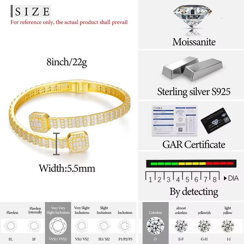 Custom Luxury 925 Sterling Silver Moissanite Diamond Bracelet for Women Men Hip Hop Jewelry