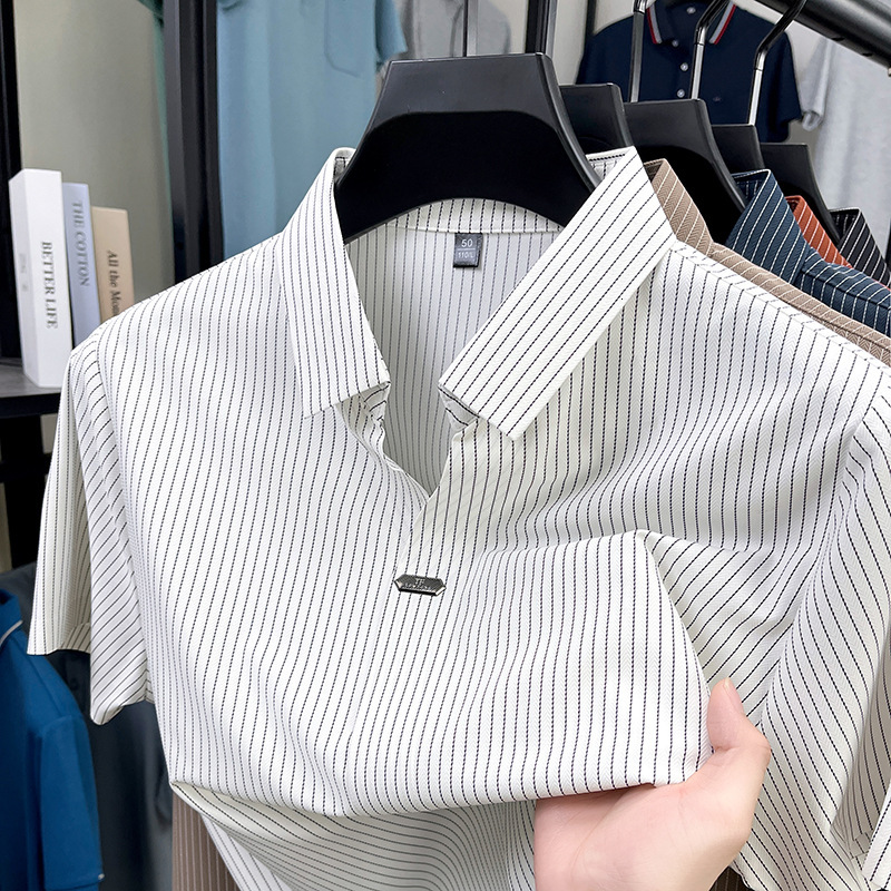 Designer Polo Hoodie Exclusive For Foreign : High-end Men's Short-sleeve Polo Shirt Designer T-shirt Summer Business Striped Shirt New Versatile Top