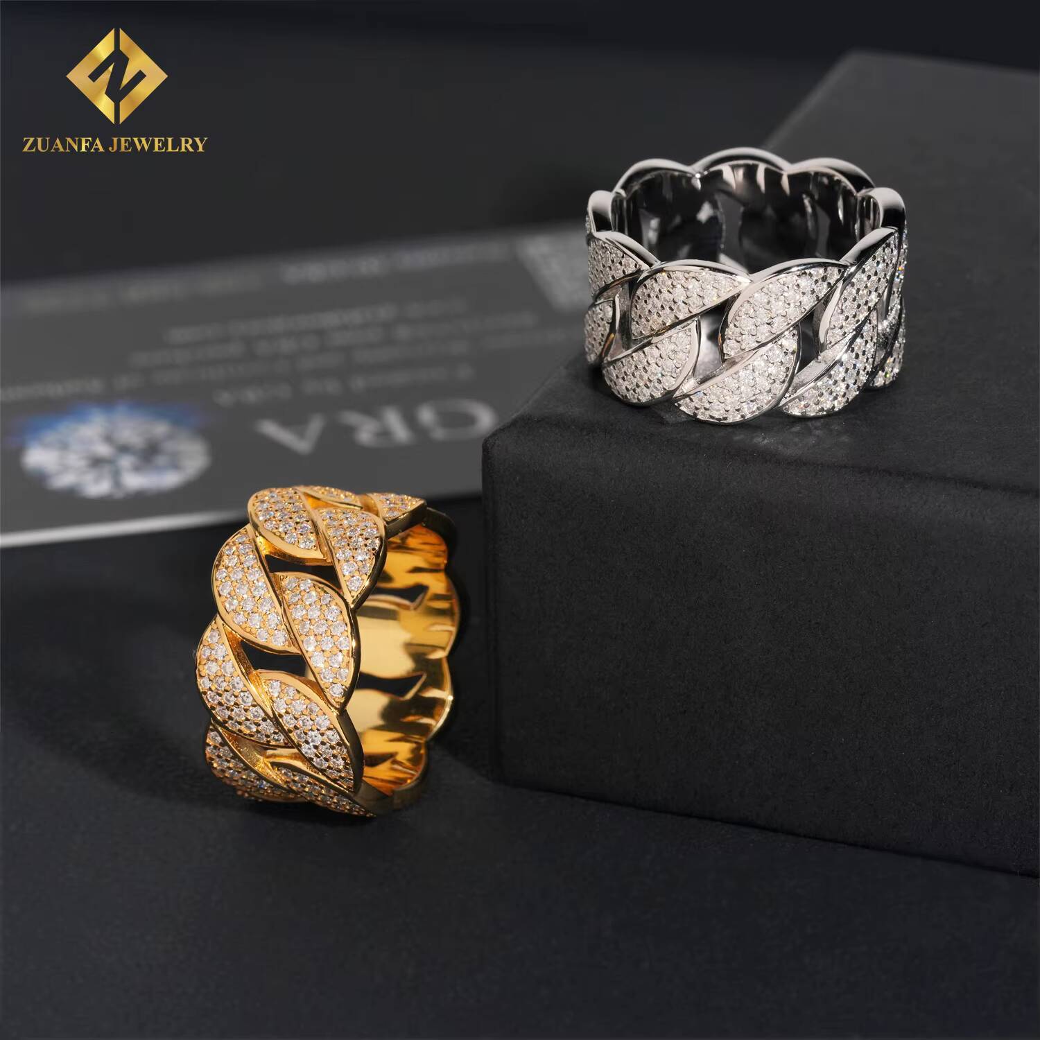 Instock Classic Cuban Men Diamond Ring Moissanite Diamond Iced Out Ring Hip Hop Jewelry