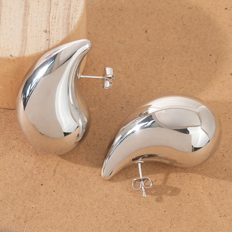 Designer Chunky Teardrop Hoop Earrings 18K Gold/Silver Tone Water Drop Curved Stud Earrings Hypoallergenic Stainless Steel Trendy Statement Earrings f