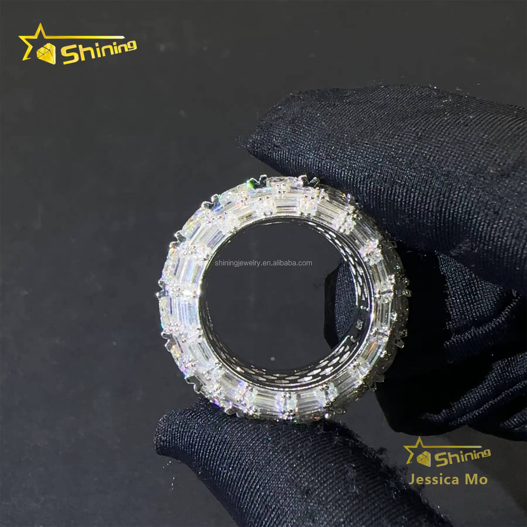 New Arrivals High Quality Hip Hop Fire Jewelry Man S925 Silver Iced Out RoundBaguette Moissanite Diamond Man Etenity Band Ring