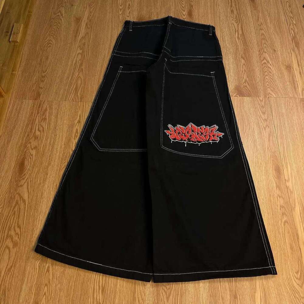 FeiFan Uniform Graphic Embroidered Y2K Jeans tracksuit t shirt for men Streetwear Harajuku Black Skateboard Pants Men's short sleeve men's s