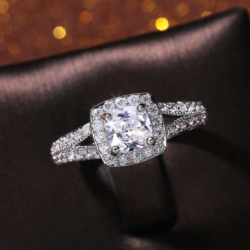new Jewelry style wedding ring four-prong set with square Moissanite women's fashionable proposal jewelry