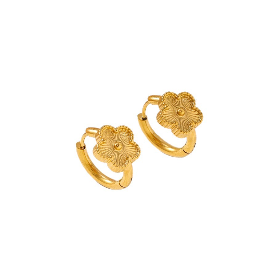Directly supplied by cross-border e-commerce, fashionable and versatile five-petal flower earrings for women, vacuum-plated 18K gold stainless steel e - view 6