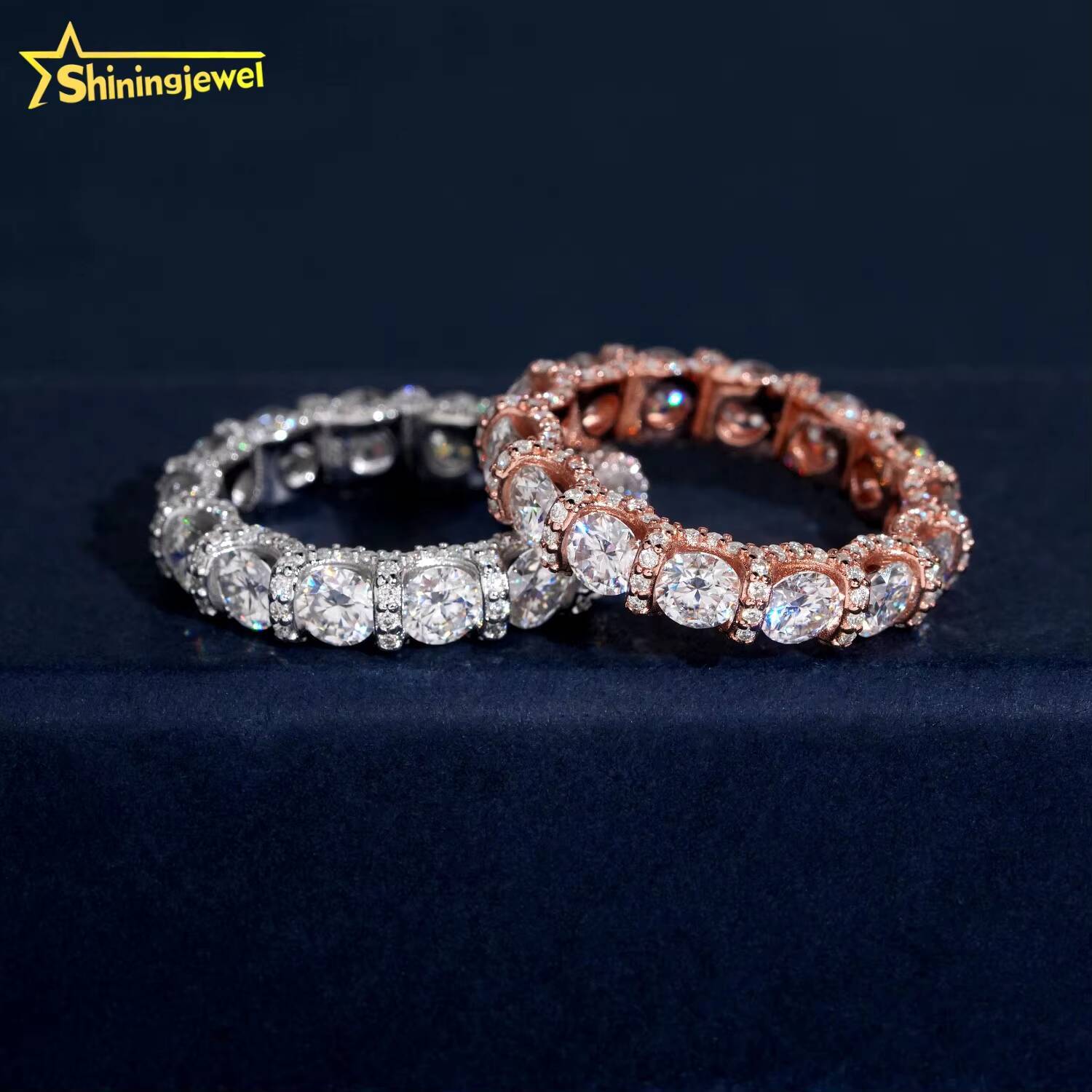 Side Setting Big Diamond Eternity Ring Hip Hop Jewelry 925 Silver Fully Band Ring Round Diamond Moissanite Men Ring
