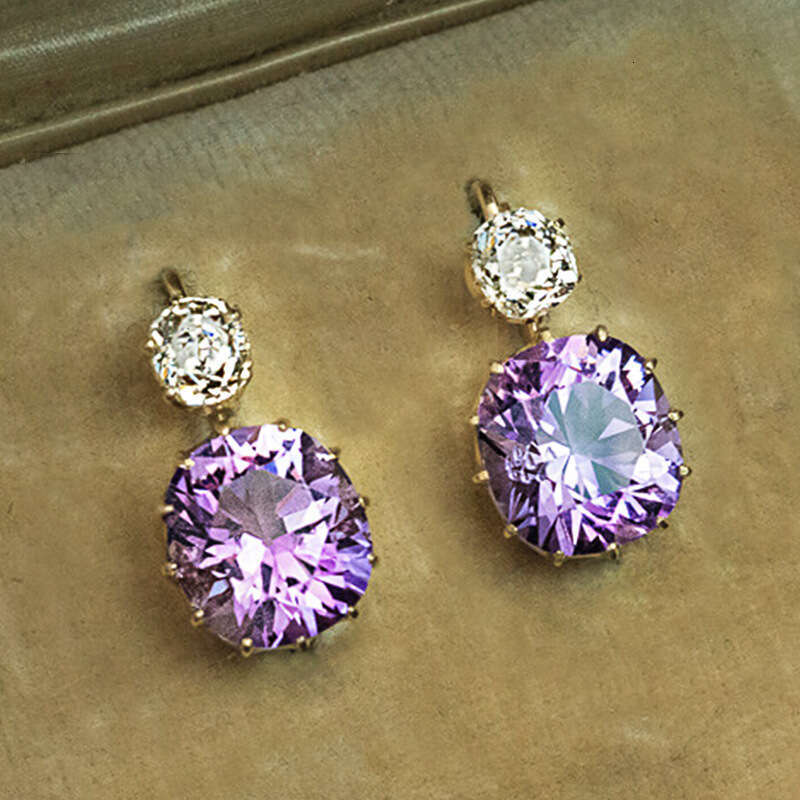 new Korean Dongdaemun style simple versatile purple Moissanite geometric earrings fashionable and slimming drop earrings