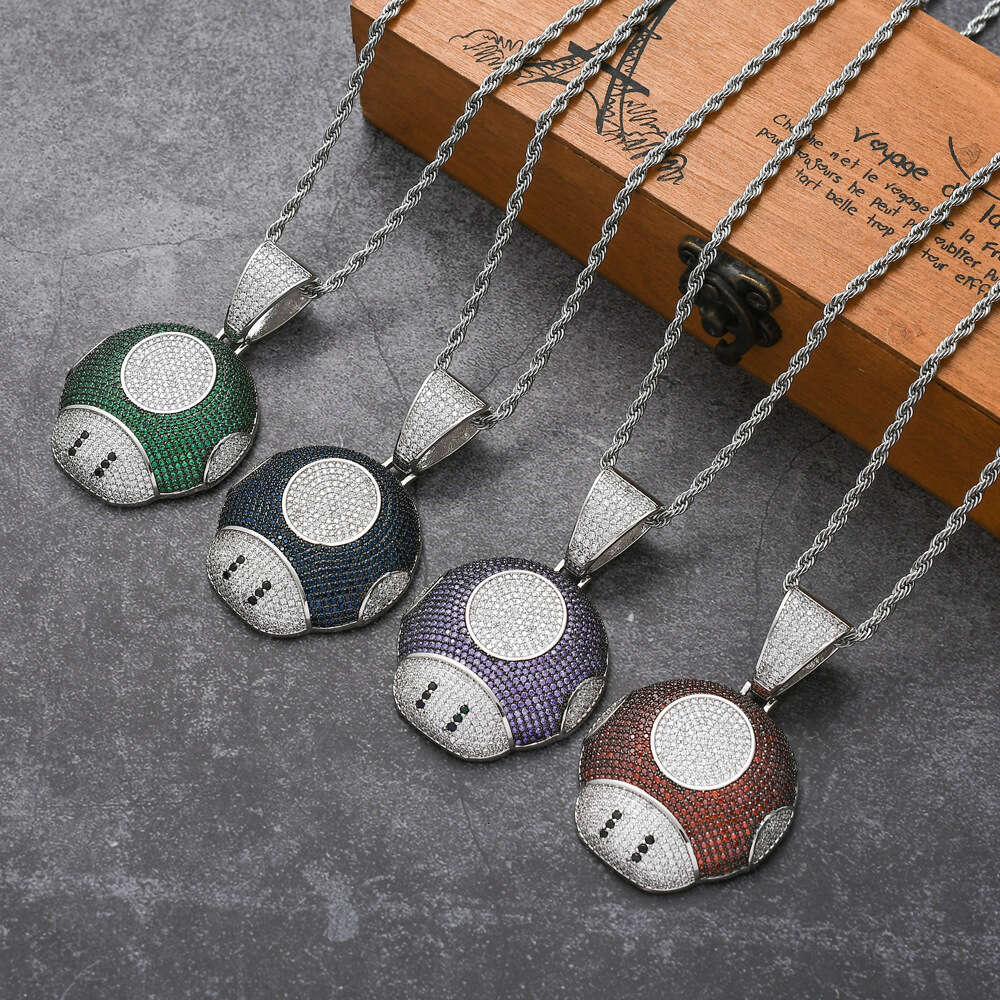 Mushroom Pendant Luxury Jewelry Hip Hop with Silver Inlaid Moissanite Unique and Quirky emojiQ Cute Plant Cartoon Necklace