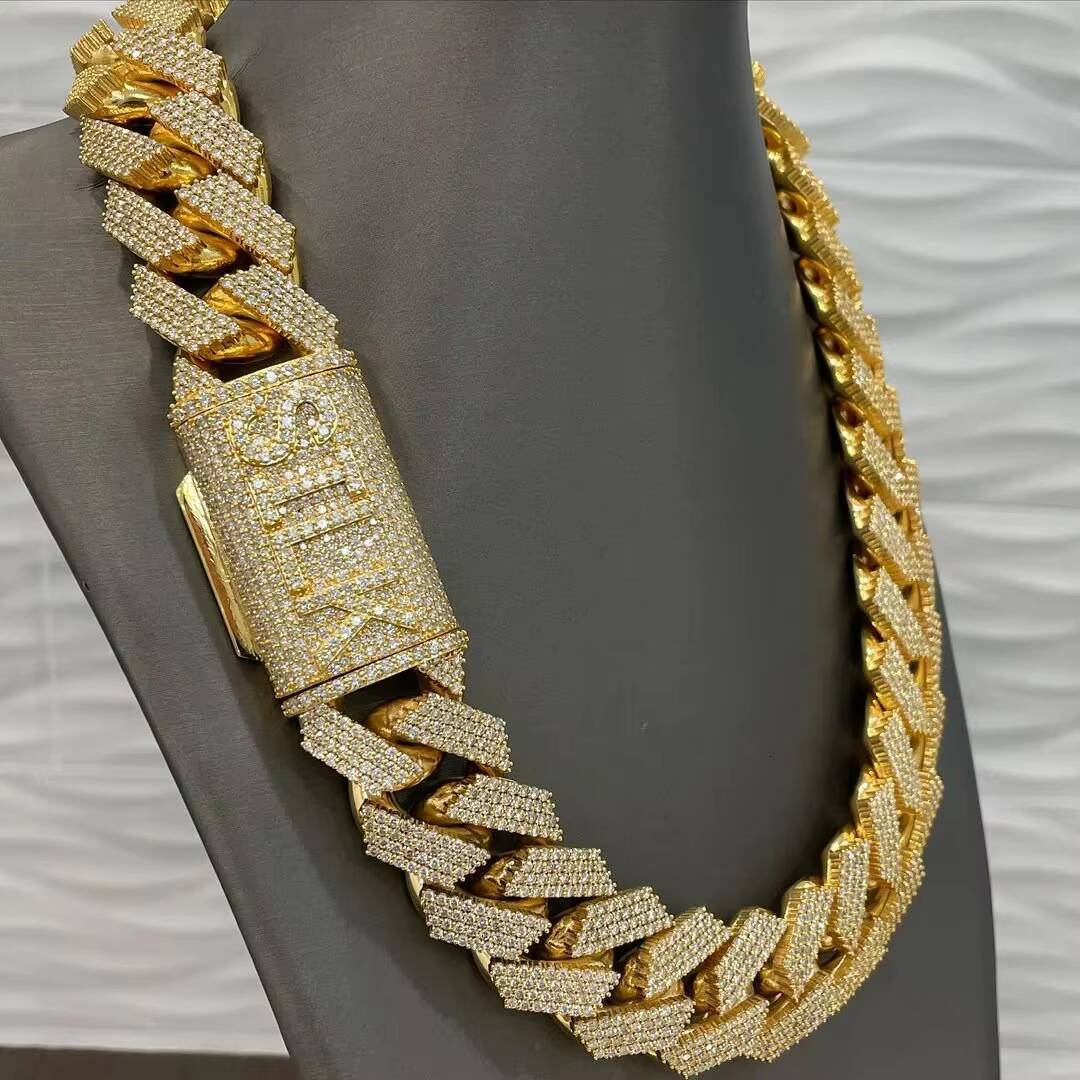 28mm Heavy Iced Out VVS Moissanite Cuban Link Chain 925 Silver Miami Curb Chain Rapper Bust Down Hip Hop Chain for Birthday Gift