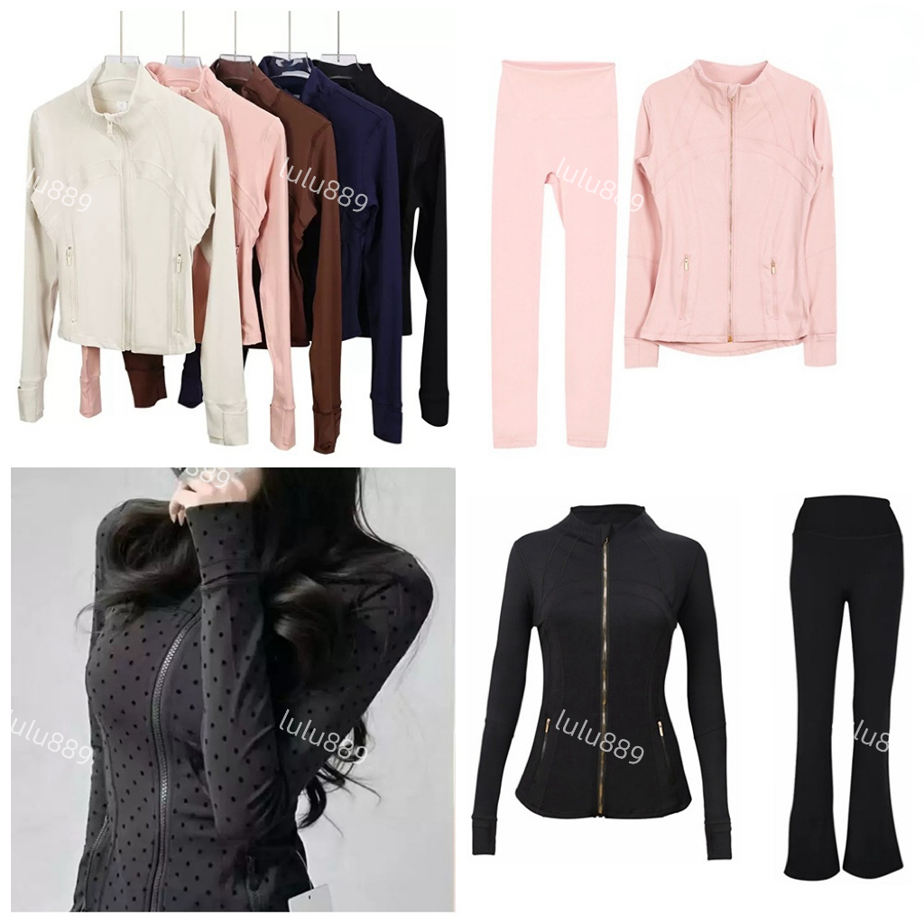 Yoga Jacket Sets Polka Dot Gold zipper women leggings Hooded jacket Workout Sport Coat Fitness Jacket Sports Quick Dry Activewear Top Solid Zip hot