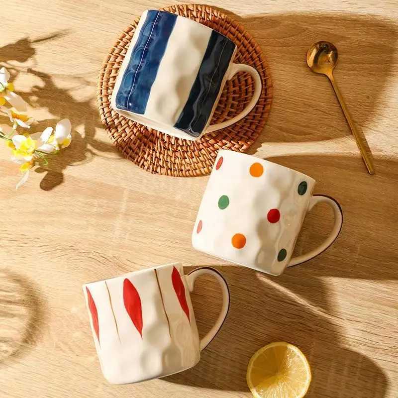 350ml Vintage Coffee Mug Home Ceramic Breakfast Milk Mug Exquisite Polka Dot Afternoon Camellia Flower Tea Cup Birthday Gift New H260323