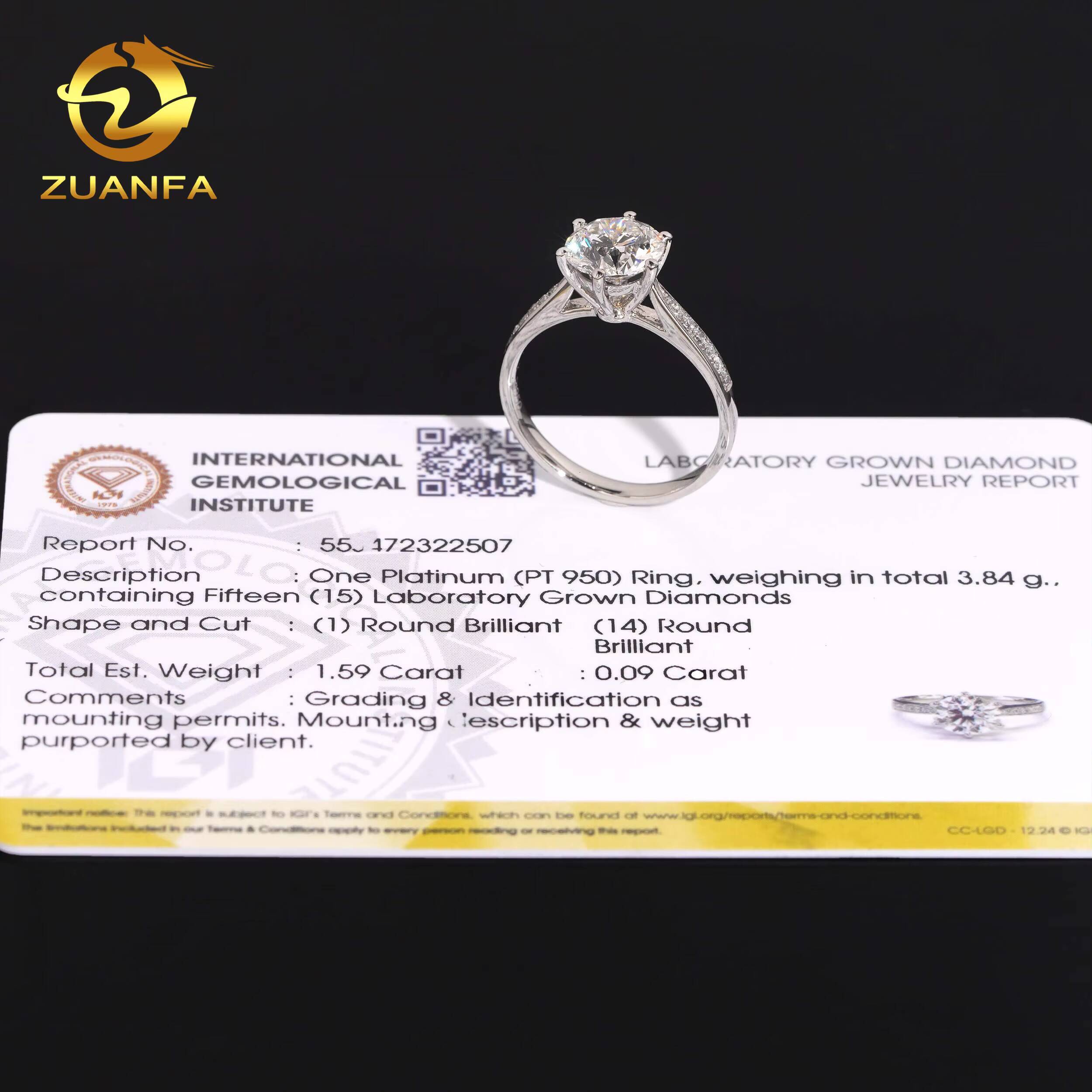 IGI Certificate 6Prongs Diamond Wedding Ring Platinum Women Fine Jewelry Lab Grown Diamond Engagement Ring for Women
