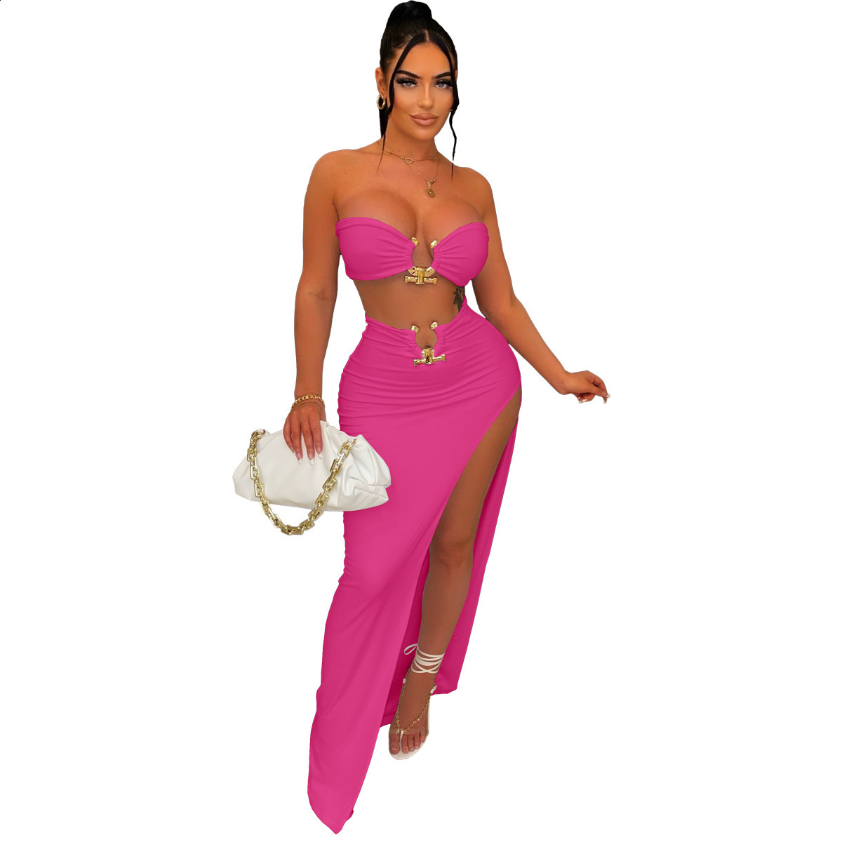 Bandeau Two Pieces Bikini Sexy Women One Piece Swimsuit Swimwear Female Skirt Bikini Set Bathing Suit Swimming Suit biquini 250519