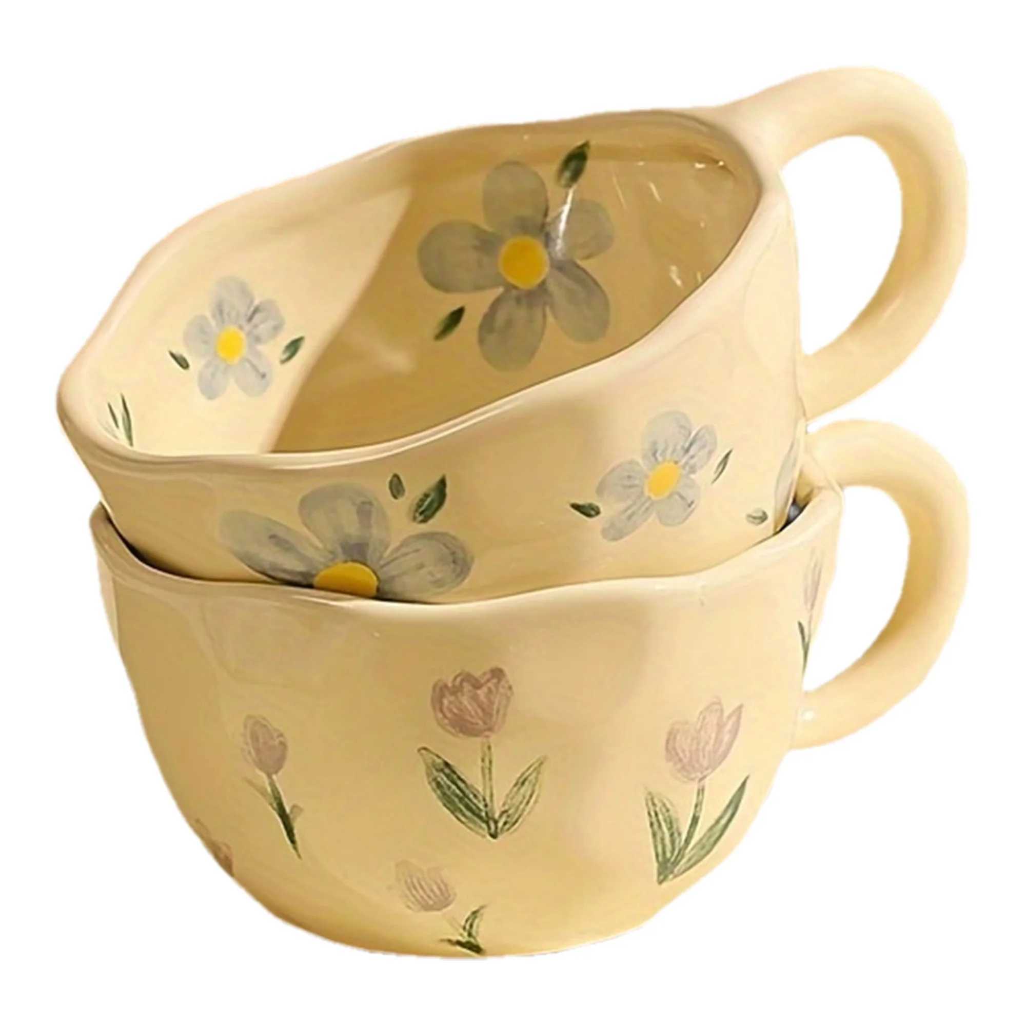 Milky Yellow Ceramic Mug Hand-Pinched Unique Design for CoffeeTeaBreakfast Perfect Gift Reusable for Home Office Cafe H260323