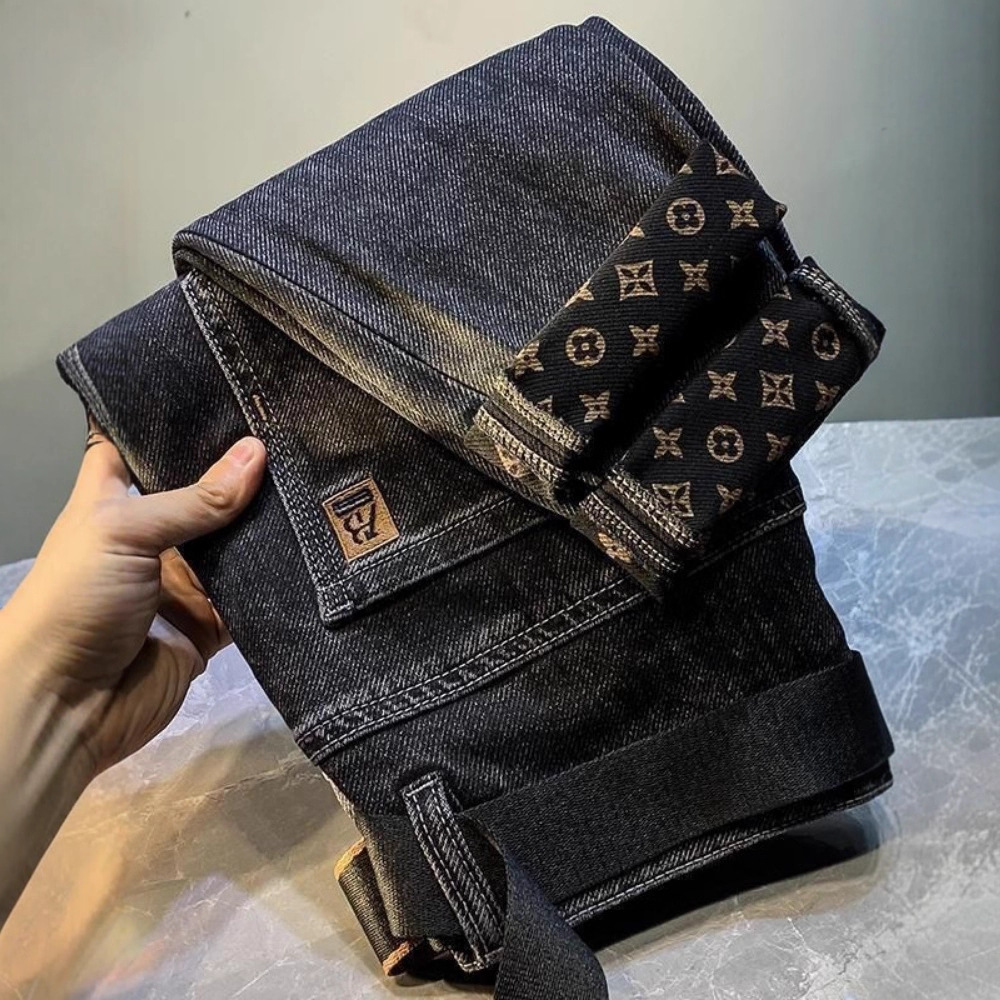 2026 Fashion Designer Jeans Luxury Men's Wool Lined High End Embroidery Slimming Casual Pants Men's Classic Black Outdoor Sports Pants Busin