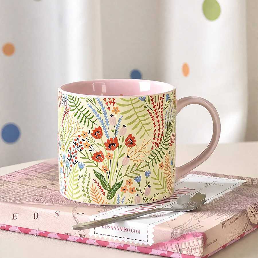 Ceramic cup Coffee cup Water cup Mug Tea cup Cup Office Personal Dedicated Japanese style Ceramic Floral pattern Couple For home H260323