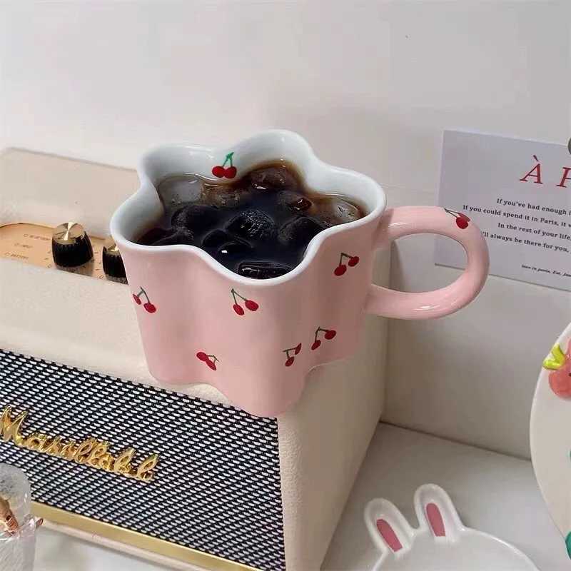 Plum Blossom Cute Girl Ceramic Cup Creative High Value Mug Pink Cherry Water Bottle Childrens Breakfast Milk Cups 320ml H260323