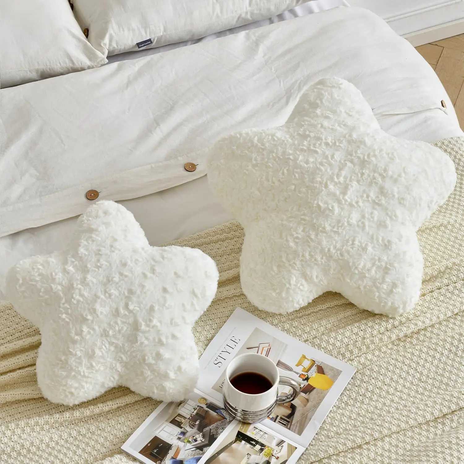 149 Star Shaped Plush Pillow Soft Faux Fur Decorative Throw for Couch Bed Sofa in White H260323