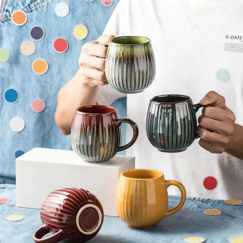 480ml Japanese style Kiln Glaze Coffee Mug Gradient Retro Ceramic Cup Office Household Breakfast Milk Cups Water Cup couple cup D260323