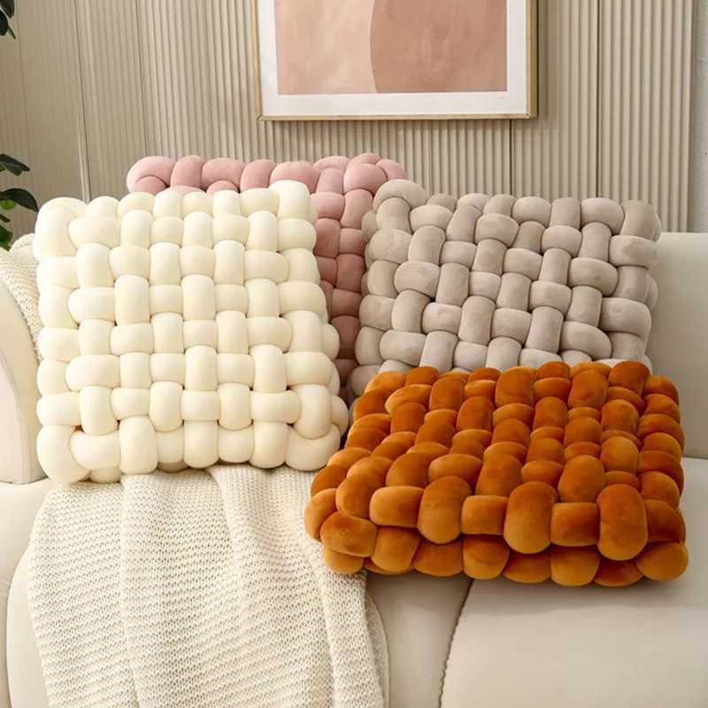 Living Room Soft Plush Knot CushionSofa Pillow Solid Square Hand-Woven Home Throw PillowSquare Woven Seat Cushion H260323