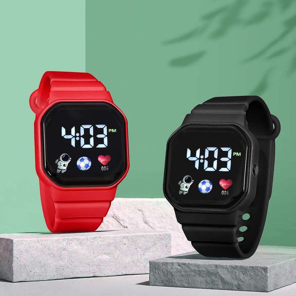 Two Sets of kids Watches Multi-color Simple Football Student Sports Watch Men's and Women's LED Touch Screen Clock