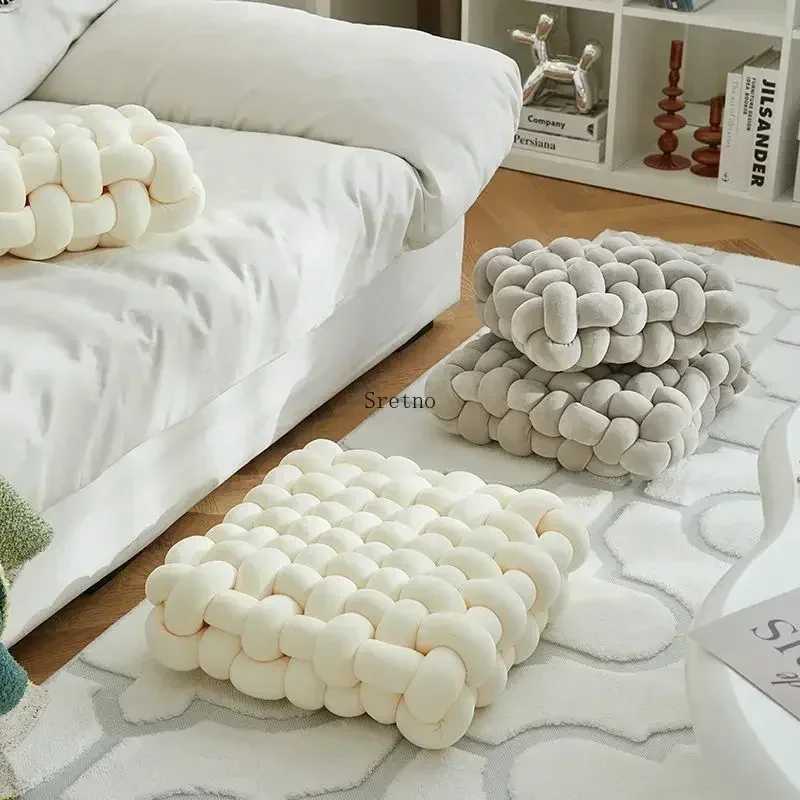 Hand-made Woven Buttocks Cushion 2025 Square Floor Cushions Nordic Aesthetic Stuffed Pillow Office Chair Decorative Plush Cojine H260323
